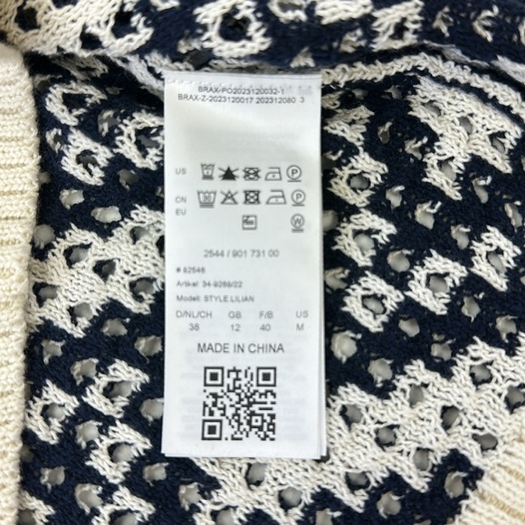 Brax Lillian Knit Button Cardigan Large cream navy short sleeve womens sweater - Picture 10 of 13